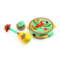   Állatos színes hangszerkészlet - Dob, csörgő, kasztanyetta - Set of 3 instruments: Tambourine, maracas, castanet - Djeco