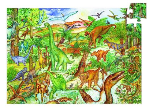 Dinoszauruszok, 100 db-os megfigyelő puzzle - Dinosaurs + booklet - 100 pcs - Djeco