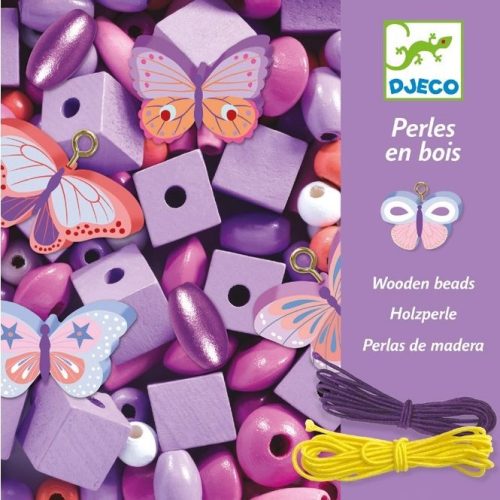 Fa gyöngyök lepkékkel - Ékszerkészítő - Wooden beads, buterflies - Djeco